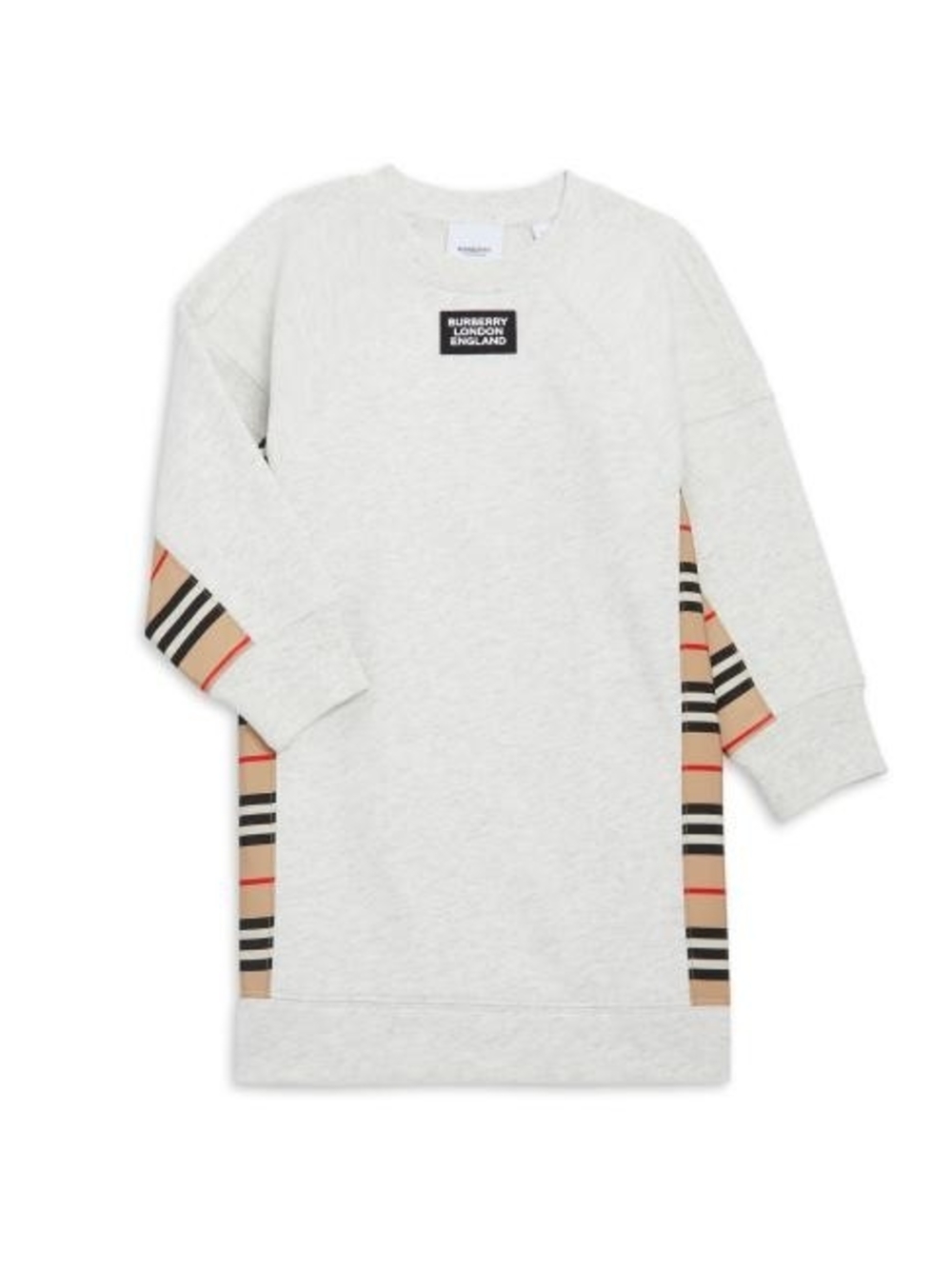 Burberry Light Gray Sweatshirt Dress with Vintage Check Panels